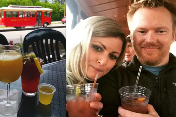 Lauren Land sitting at a table with a glass of wine