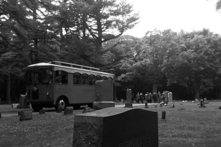 a vintage photo of a bus