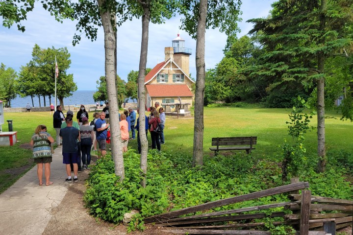 a group of people in a garden